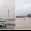 FOTO-VIDEO: O porțiune din drumul național DN7, inundată. Trafic îngreunat, la ieșirea de pe Autostrada A1, lângă Aurel Vlaicu