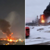 Ucrainenii au lovit cu drone rafinării de petrol din Rusia și au provocat incendii puternice. Imagini cu instalațiile în flăcări