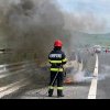 Intervenție a pompierilor militari din Aiud pe Autostrada A10, la Unirea, după ce un autoturism a luat foc