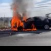 VIDEO - Mașină în flăcări pe A1, sensul de mers Pitești - București