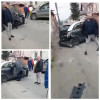EXCLUSIV VIDEO: Impact între două mașini la Sighet. Două victime, printre care și un pieton