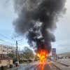 Autobuz cuprins de flăcări într-un oraş din Banat. Circulaţia pe DN 57, închisă