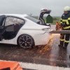 Cumplit accident pe autostrada Piteşti-Bucureşti. Glisiera a străpuns mașina!