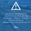 Modificări temporare în circulația trenurilor pe ruta Bucureşti – Piteşti – Craiova pentru lucrări la infrastructura feroviară