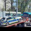 FOTO | BMW de Poliție, lovit de un tramvai condus de o femeie