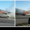 O mașină a luat foc pe un drum important din Cluj-Napoca. Șoferii au trecut fără oprească - VIDEO și FOTO