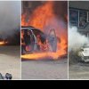 Video cu momentul în care o Dacia Spring electrică a luat foc din senin în parcare, în Tulcea. Mașina a ars complet