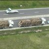VIDEO Transporturi ilegale de lemne descoperite de polițiști din elicopter, în apropiere de DN 1, în județul Brașov