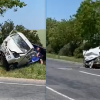 (video) Cu viteză, pe contrasens: Un șofer a fost rănit, după o coliziune frontală dintre un VAZ și un BAIC, lângă Orhei