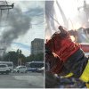 (video) Un service auto de pe Calea Basarabiei, cuprins de flăcări: 5 echipaje de pompieri au luptat cu focul