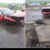 FOTO: Ferrari făcut praf într-un accident rutier pe DN 1, între Turda și Cluj-Napoca. Doi bărbați au ajuns la spital