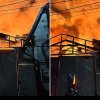 FOTO INCENDIU la Aiud: Un atelier de tâmplărie, mistuit de flăcări. Focul s-a extins la acoperișul unei pensiuni și unei locuințe