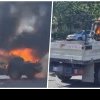 O camionetă înmatriculată în Cluj a ars ca o torță pe un Bulevard din Constanța. Flăcările au cuprins toată cabina - VIDEO