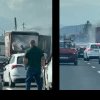 Un TIR a luat foc pe un sens al DN 1, la Băneşti. Traficul este blocat în zonă