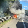 FOTO Clipe de coșmar pe autostrada București – Pitești: o mașină a luat foc